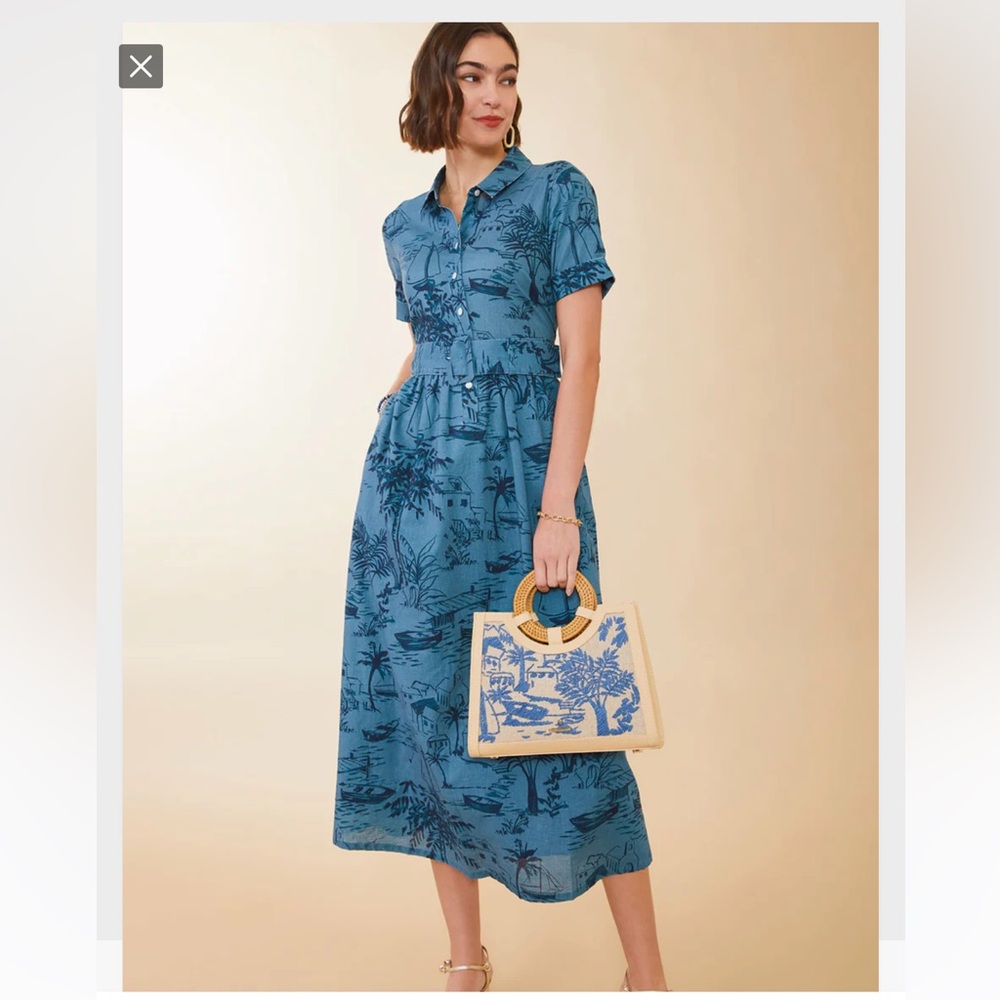 Maryam Midi Dress Clara Seascape Bluestone size XXS